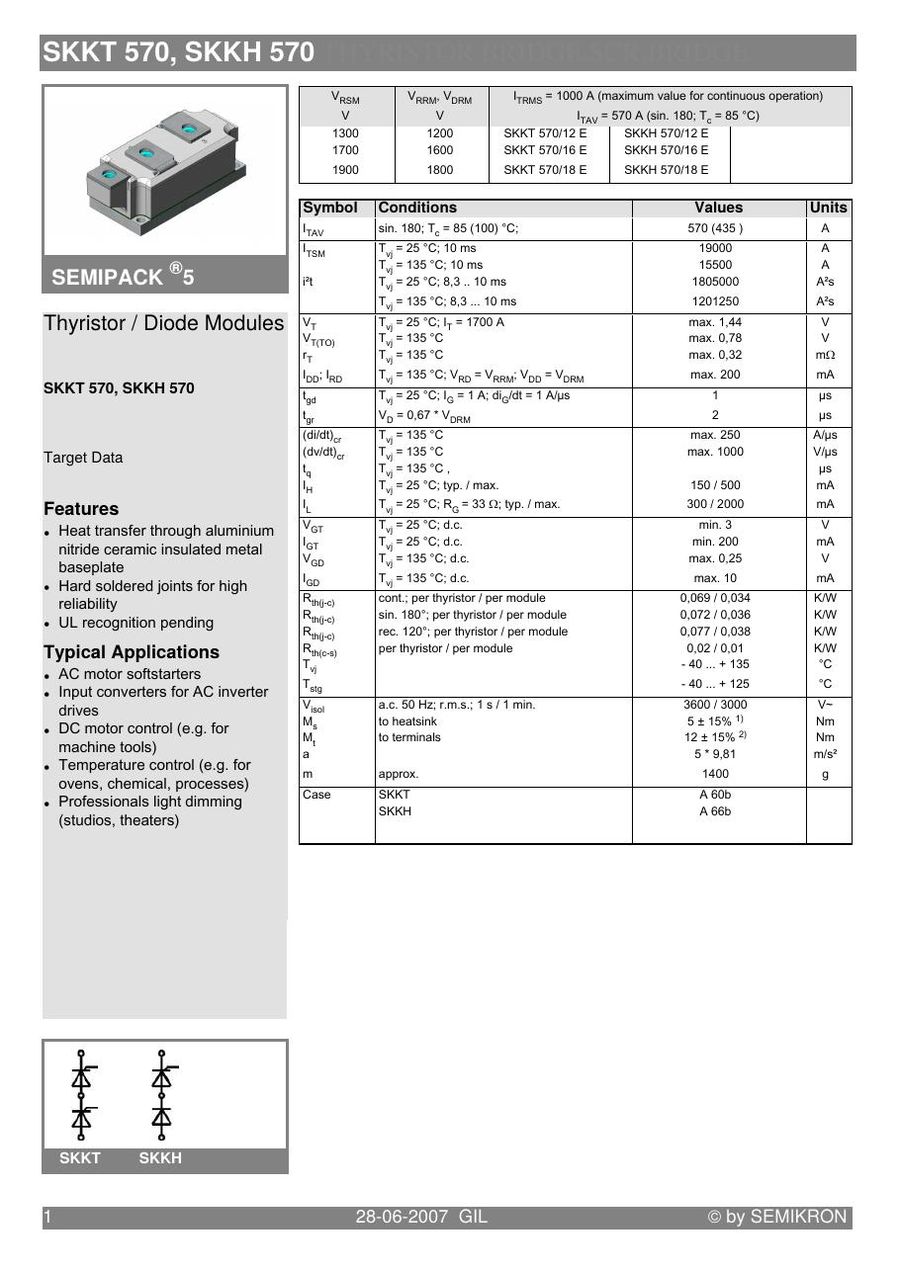 SKKT5716E Semikron Thyristor & SCR Modules