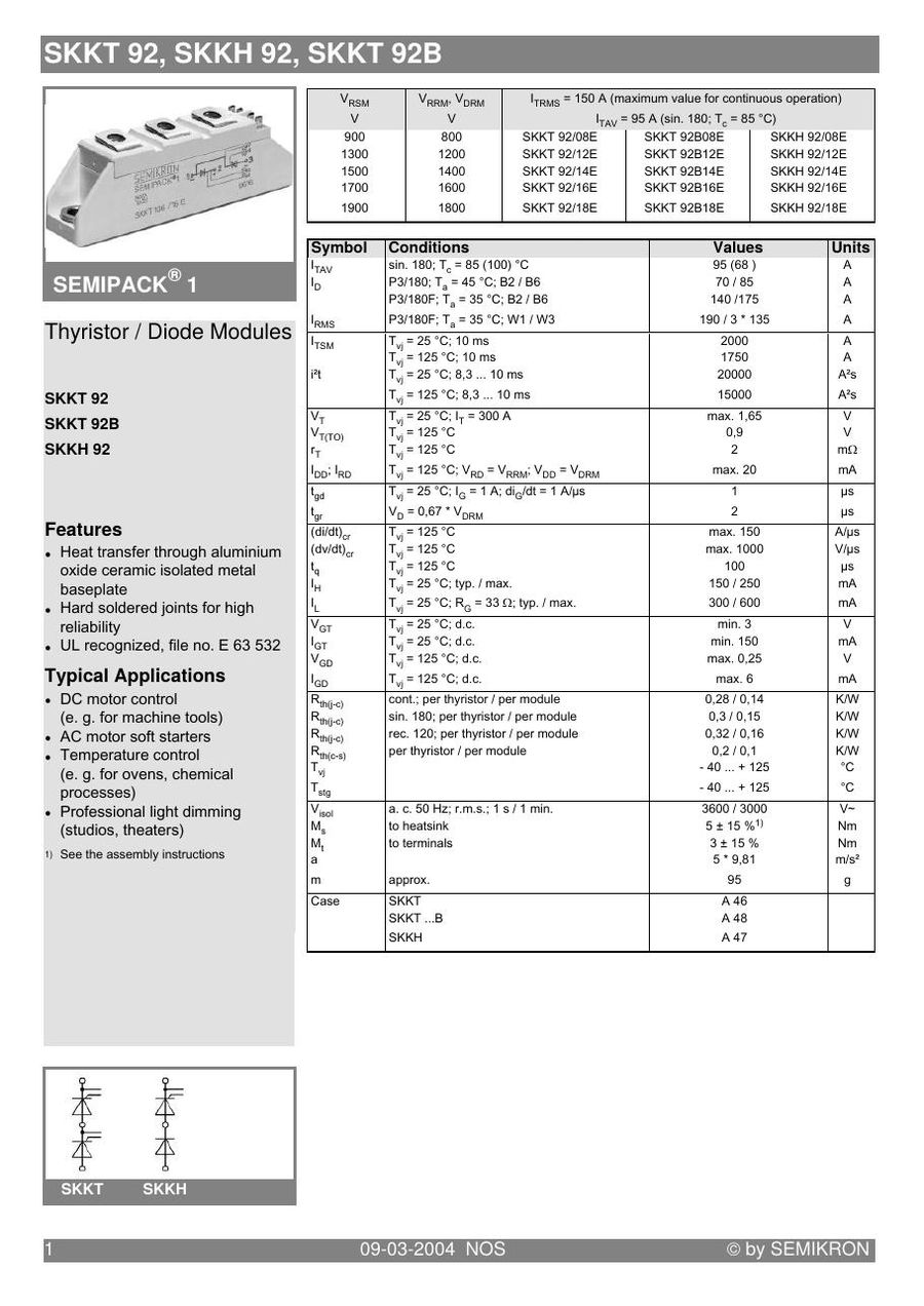 SKKT9214E, SEMIKRON, SEMIPACK® 1 Thyristor / Diode Module