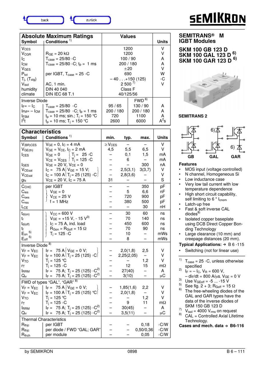 SKM100GAL123D Semikron IGBT Modules