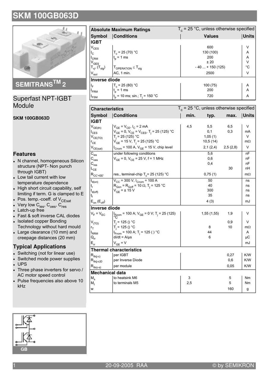 SKM100GB063D Semikron IGBT Modules
