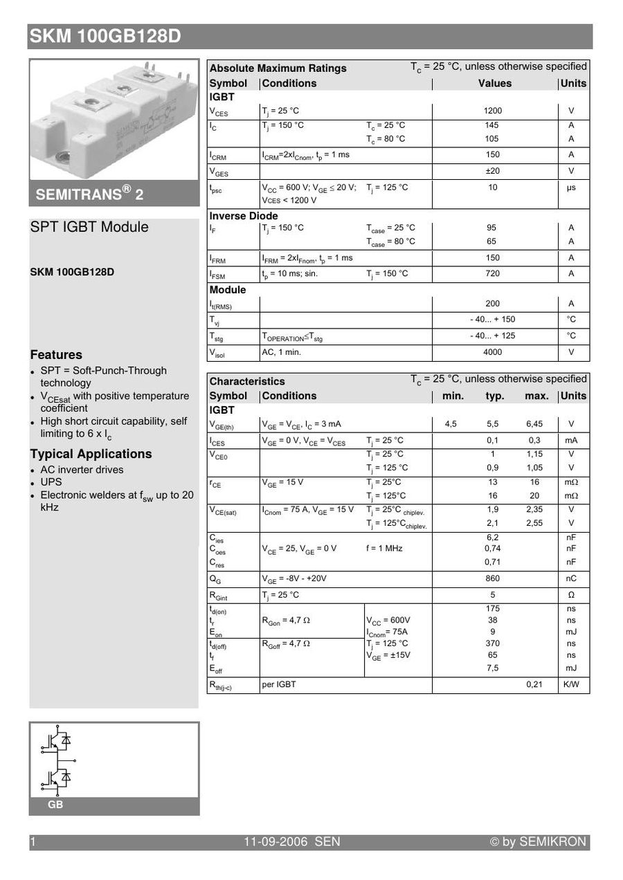 SKM100GB128D Semikron IGBT Modules