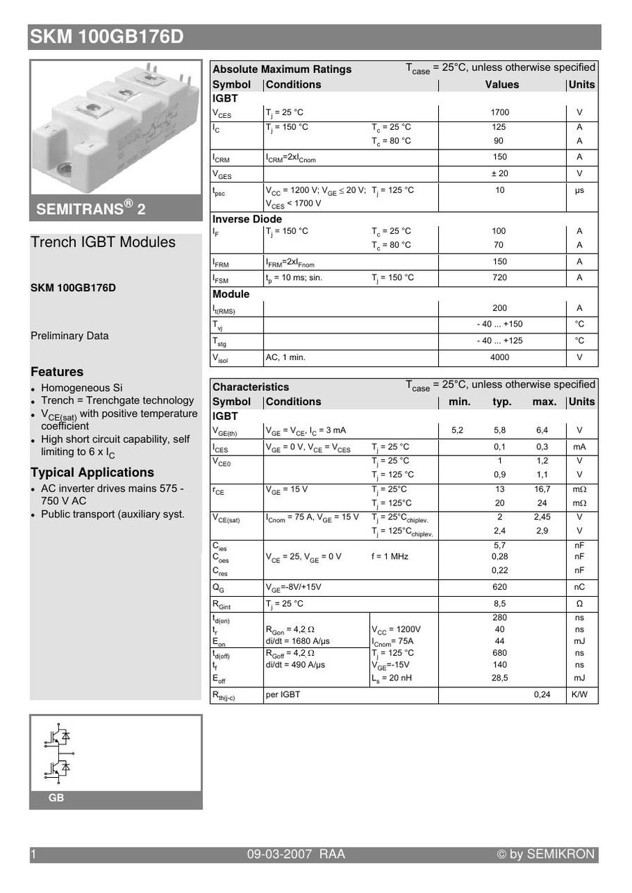 SKM100GB176D Semikron IGBT Modules