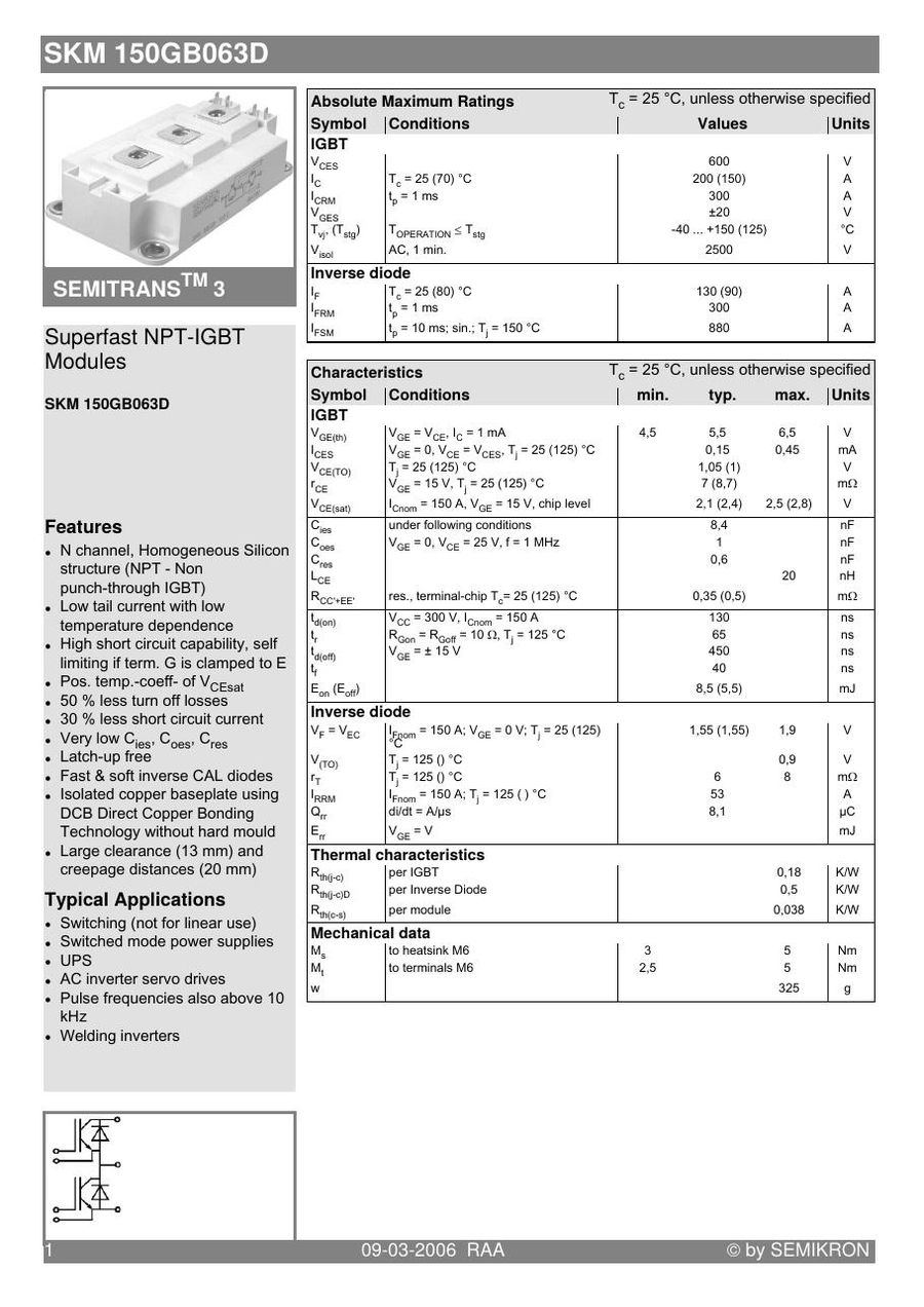 SKM150GB063D Semikron IGBT Modules