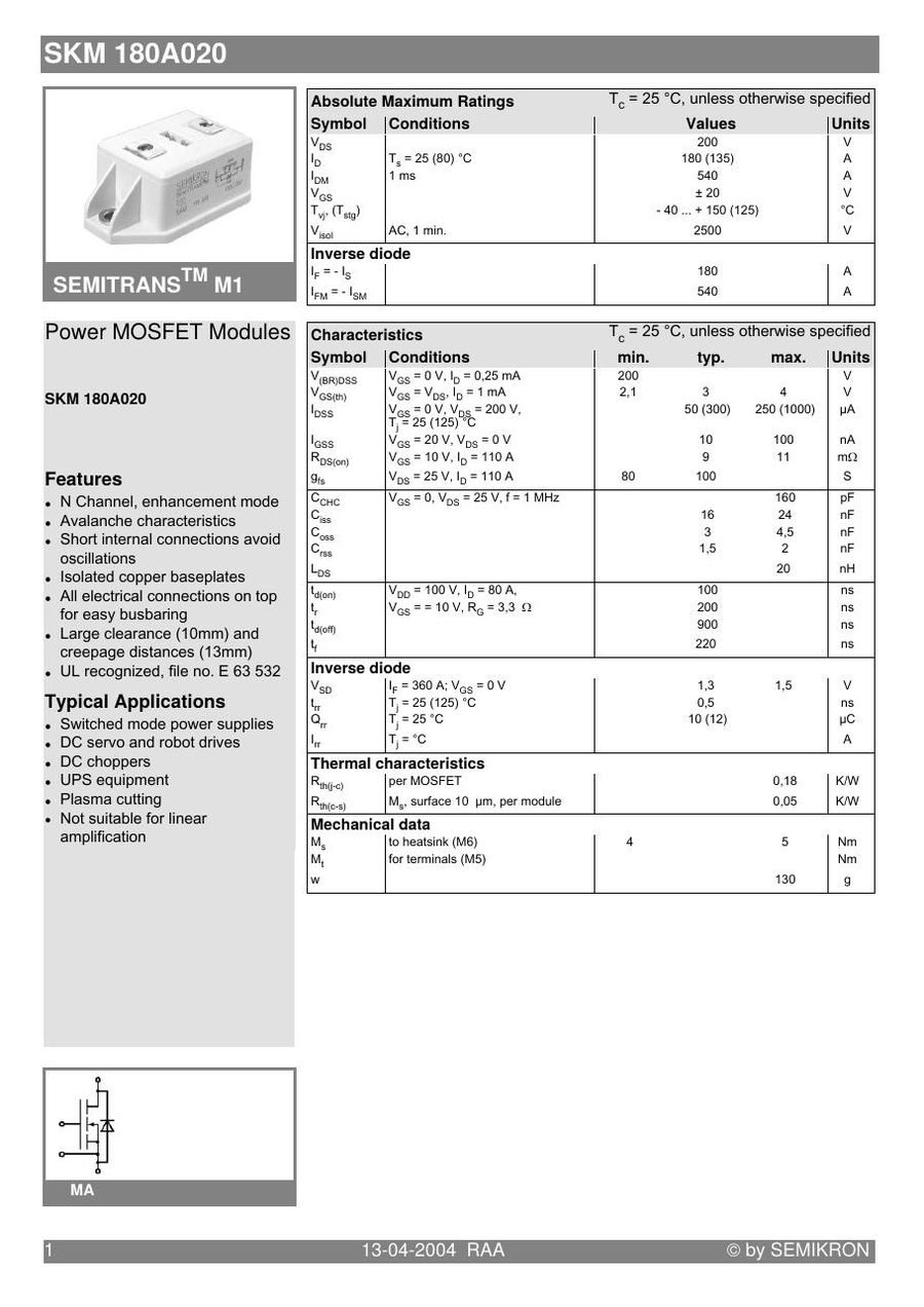 SKM180A020 Semikron IGBT Modules