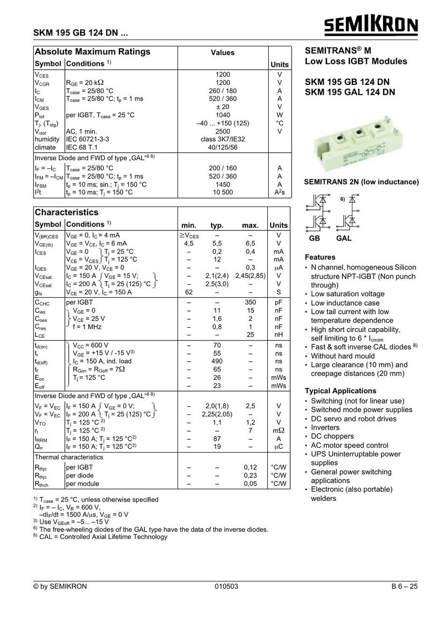 SKM195GAL124DN Semikron IGBT Modules