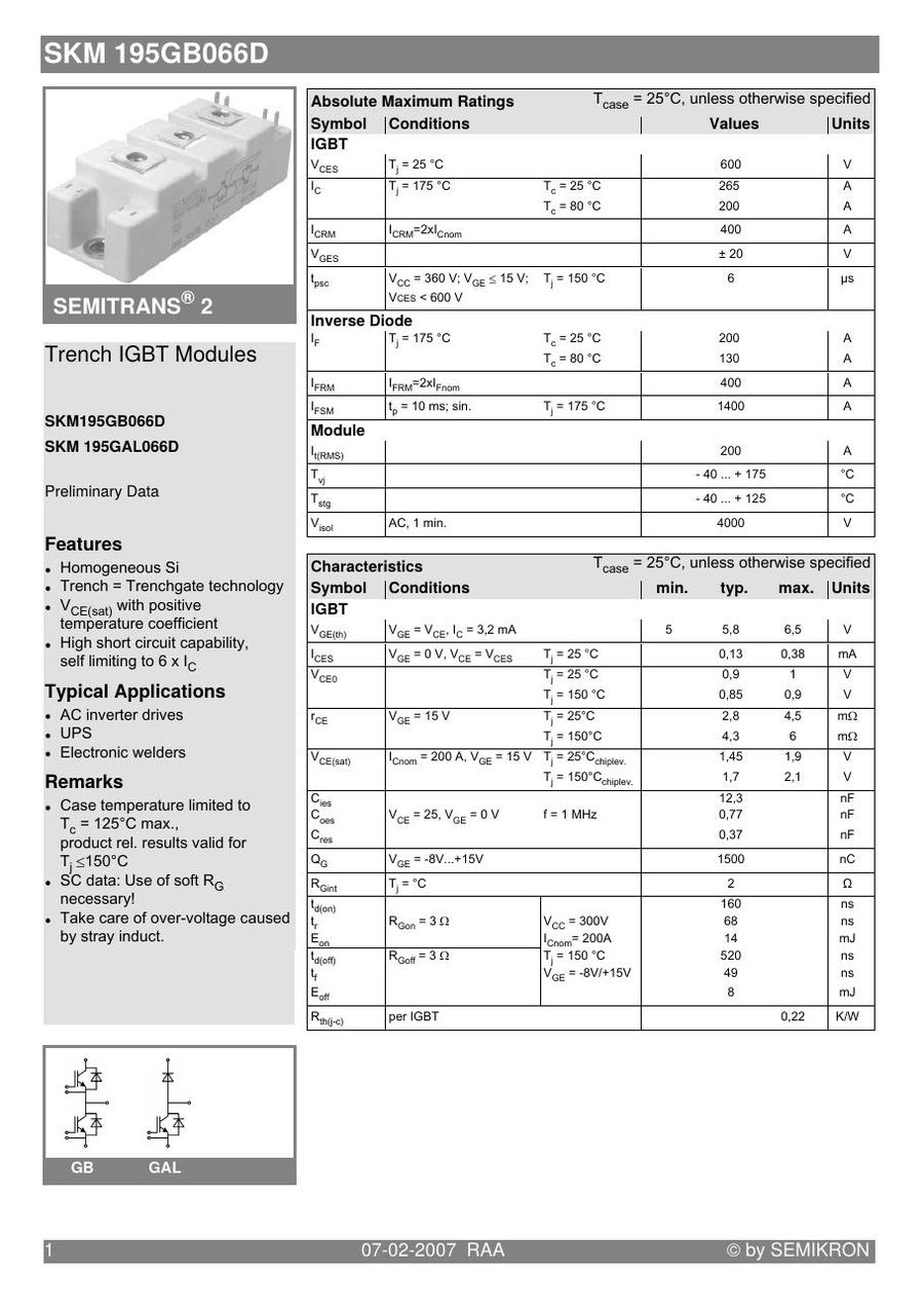 SKM195GB066D Semikron Thyristor / Diode Module