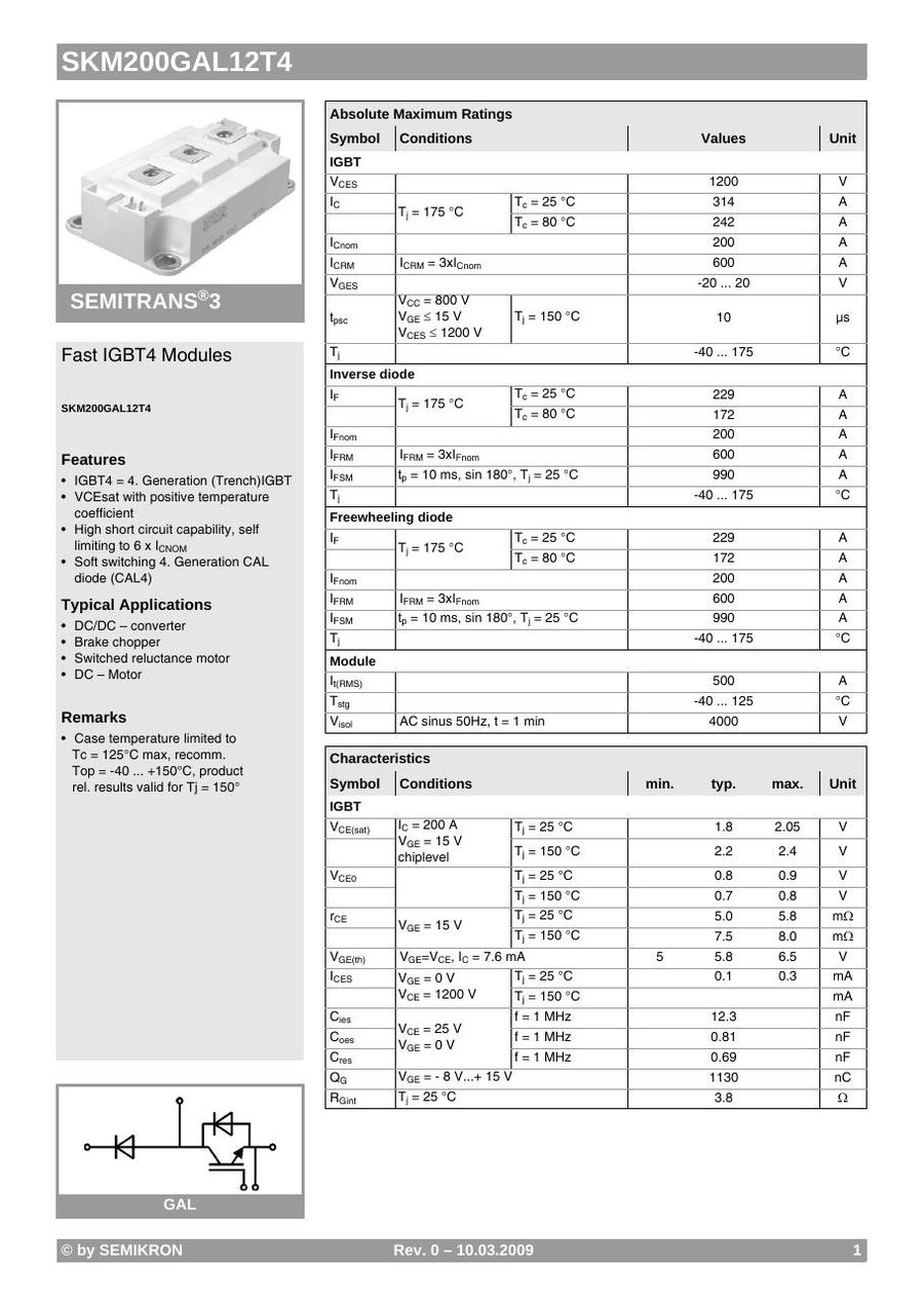 SKM200GAL12T4 Semikron IGBT Modules