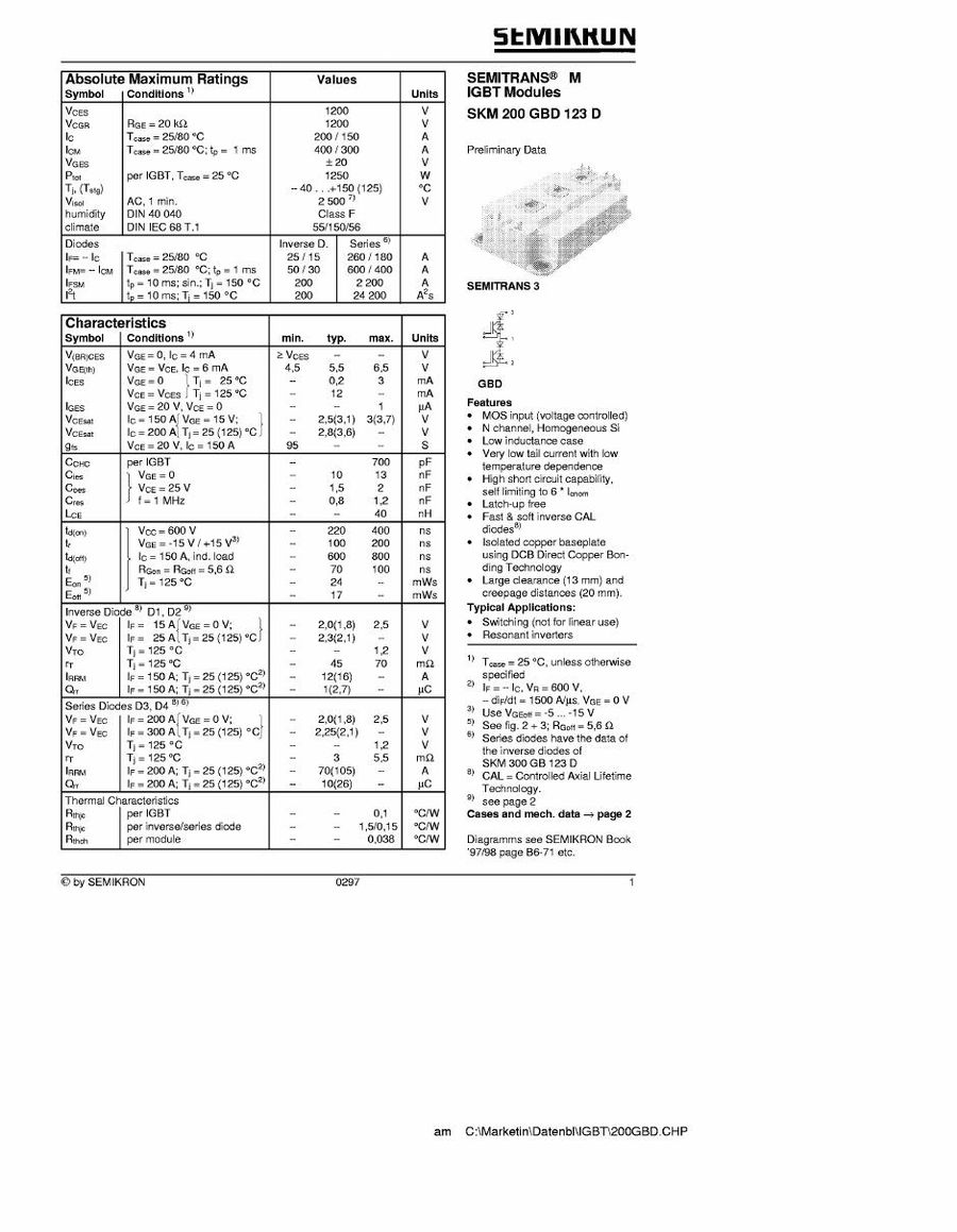 SKM200GBD123D Semikron IGBT Modules