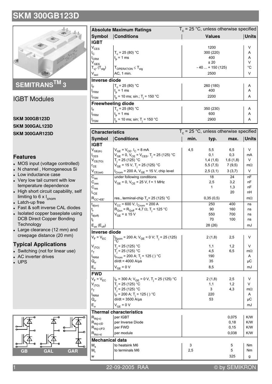 SKM300GAR123D Semikron IGBT Modules