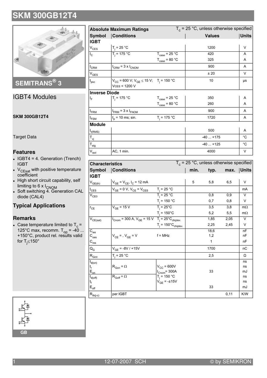 SKM300GB12T4 Semikron IGBT Modules