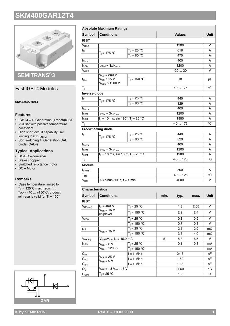 SKM400GAR12T4 Semikron Thyristor / Diode Module