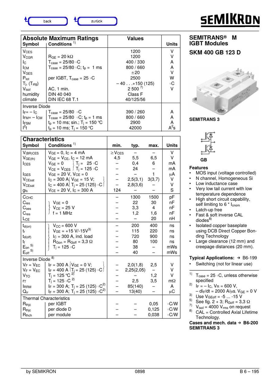 SKM400GB123D, SEMIKRON, SEMITRANS™3 IGBT Module