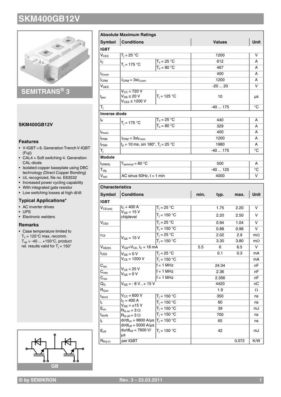 SKM400GB12V Semikron IGBT Modules