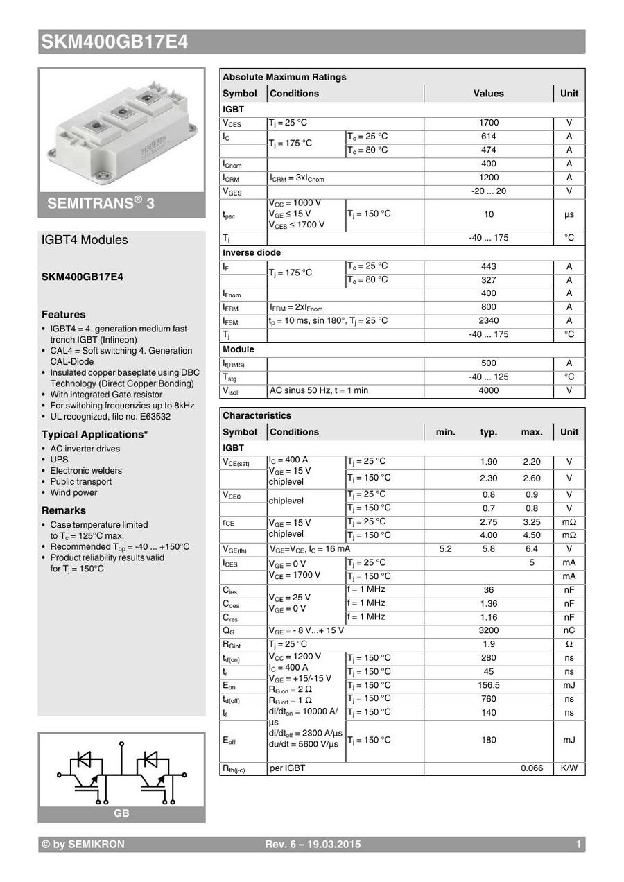 SKM400GB17E4 Semikron IGBT Modules