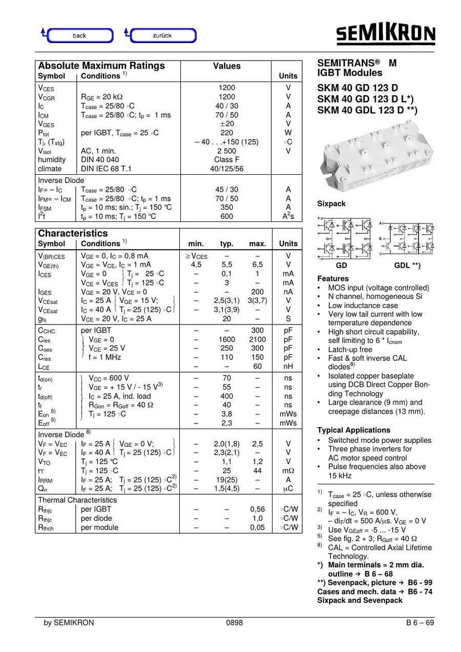 SKM40GD121D, SEMIKRON, Power Module