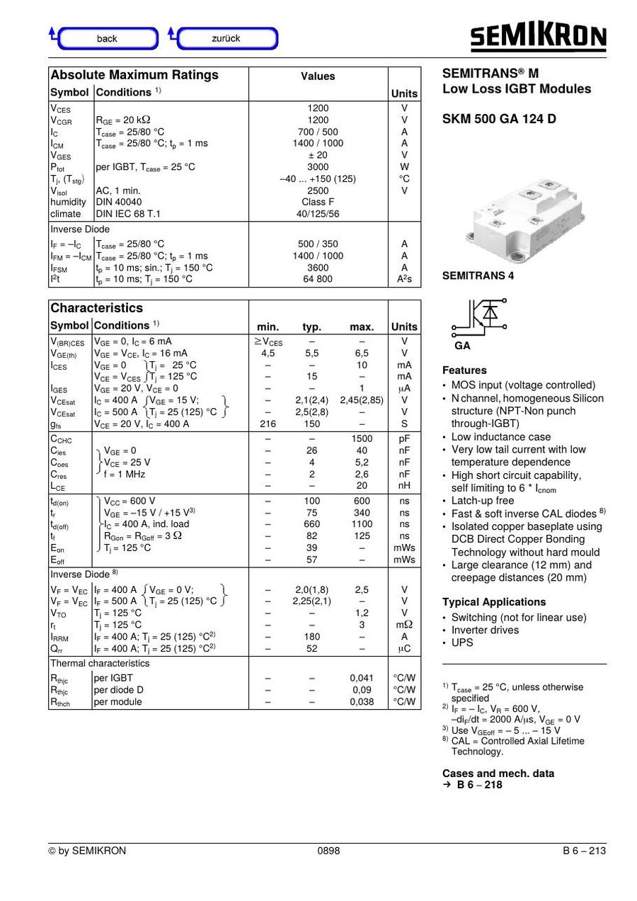 SKM500GA124D Semikron IGBT Modules