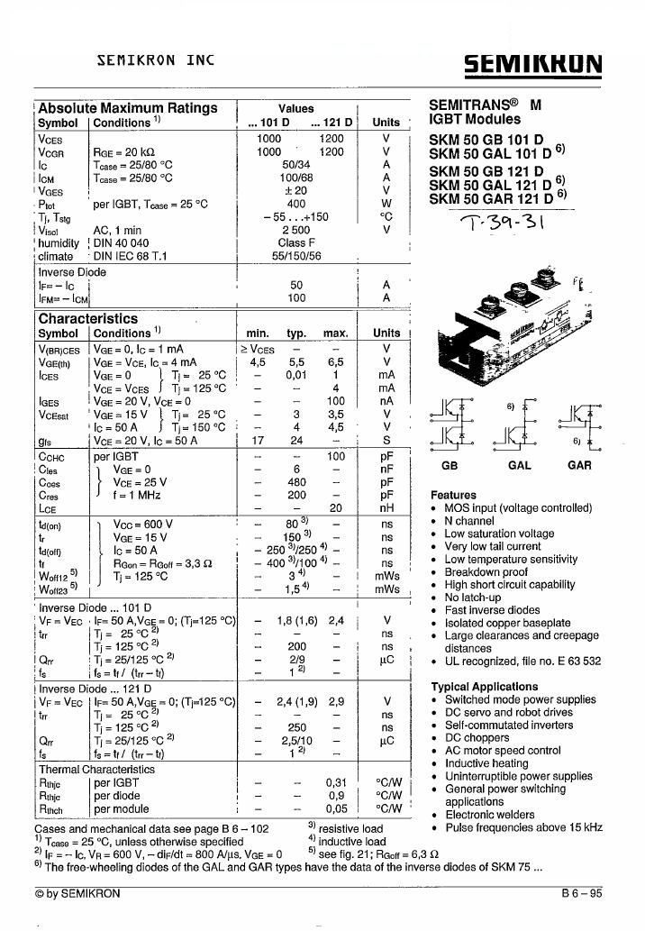 SKM50GAR121D Semikron IGBT Modules