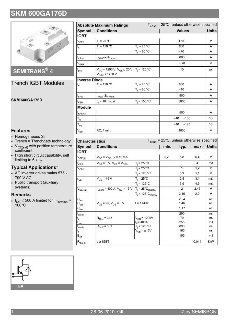 SKM600GA176D Semikron IGBT Modules