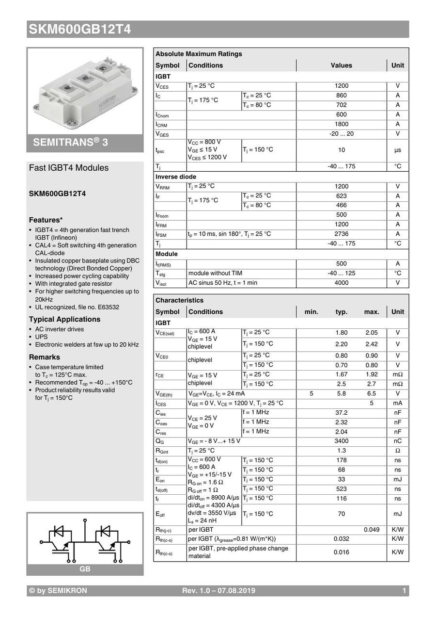 SKM600GB12T4 Semikron IGBT Modules