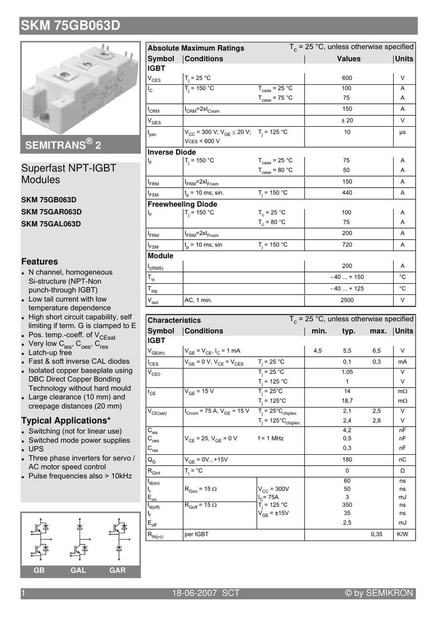 SKM75GB063D Semikron IGBT Modules