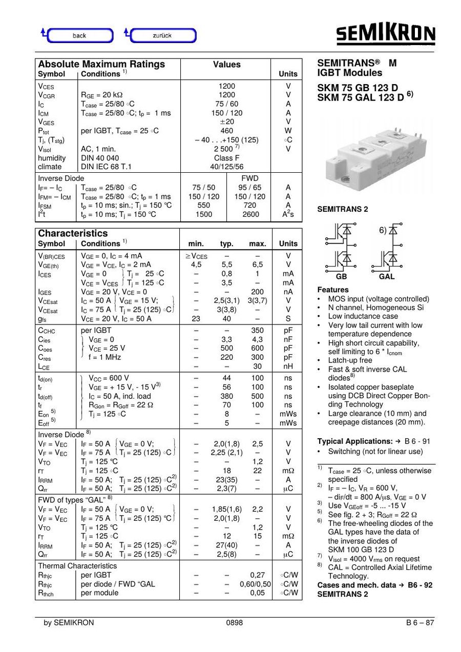SKM75GB123D Semikron IGBT Modules