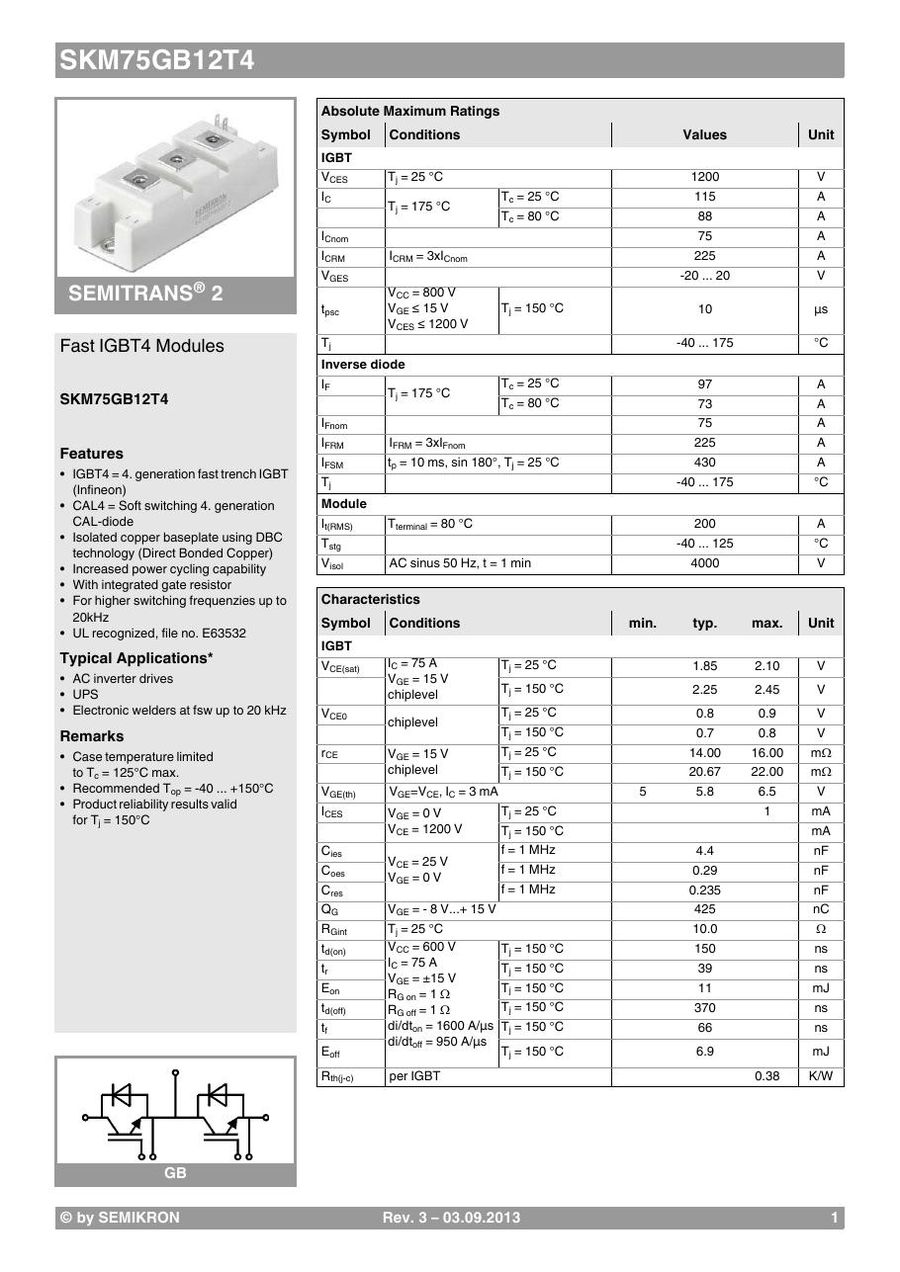 SKM75GB12T4 Semikron IGBT Modules
