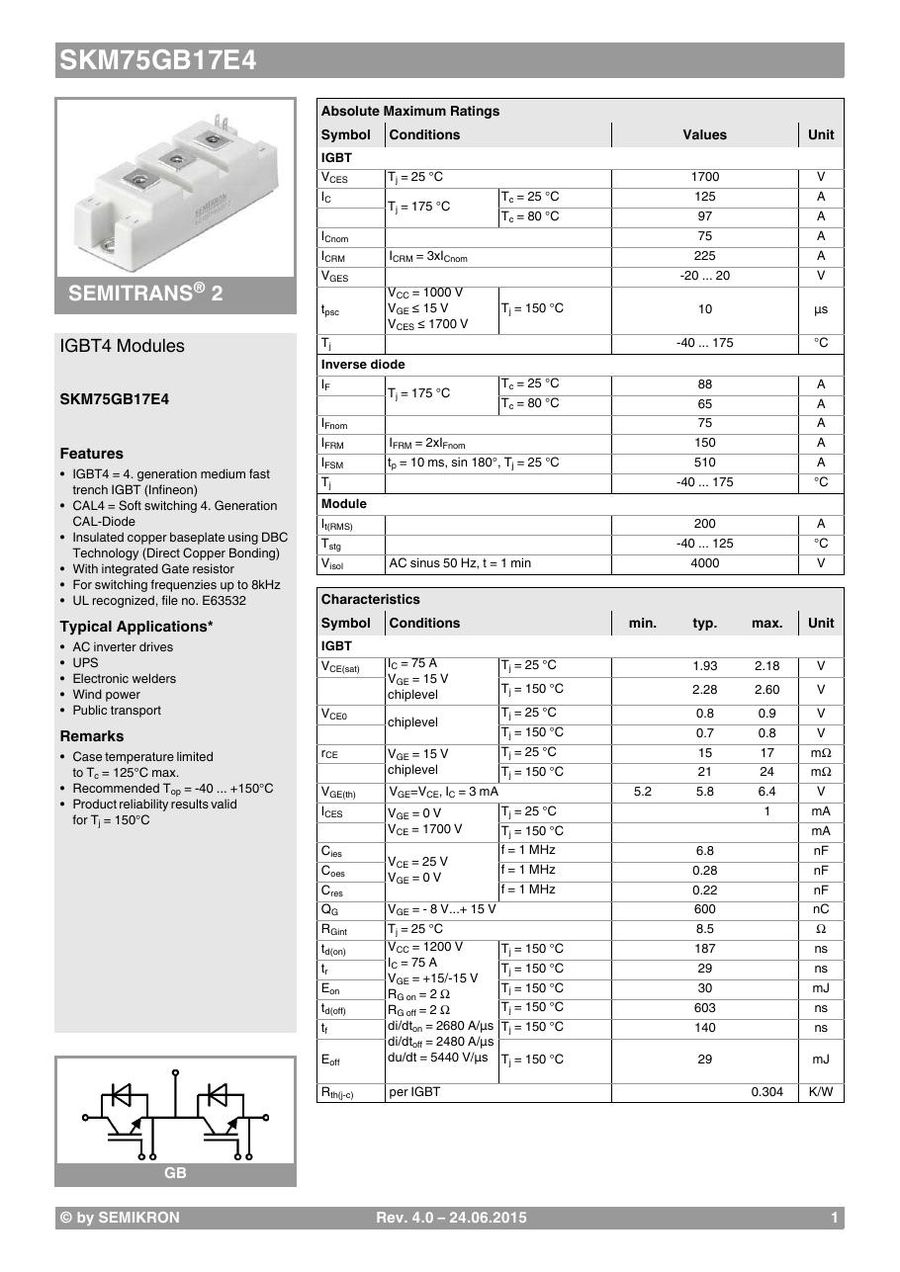 SKM75GB17E4 Semikron IGBT Module
