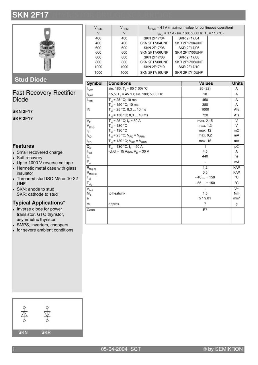SKN2F17-10 Semikron Rectifier & Schottky Diodes