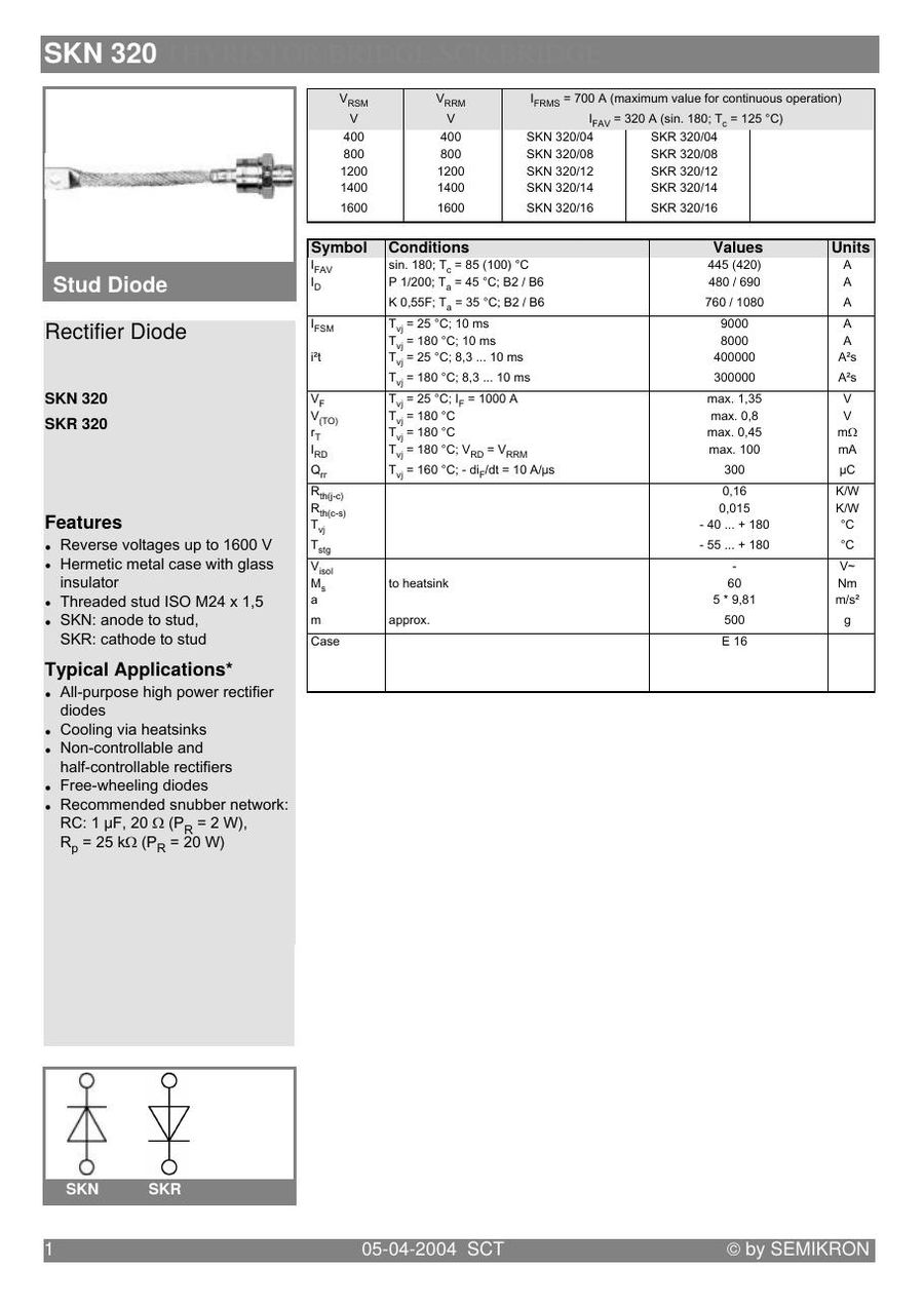SKN320-16 Semikron Rectifier & Schottky Diodes