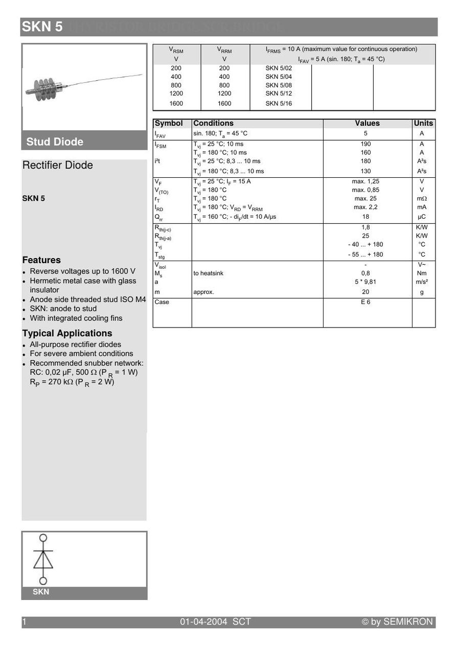 SKN5-16 Semikron Diode & Rectifier Modules