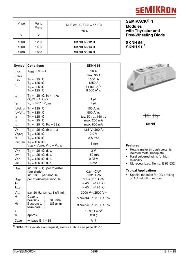 SKNH56-12D Semikron Thyristor / Diode Module