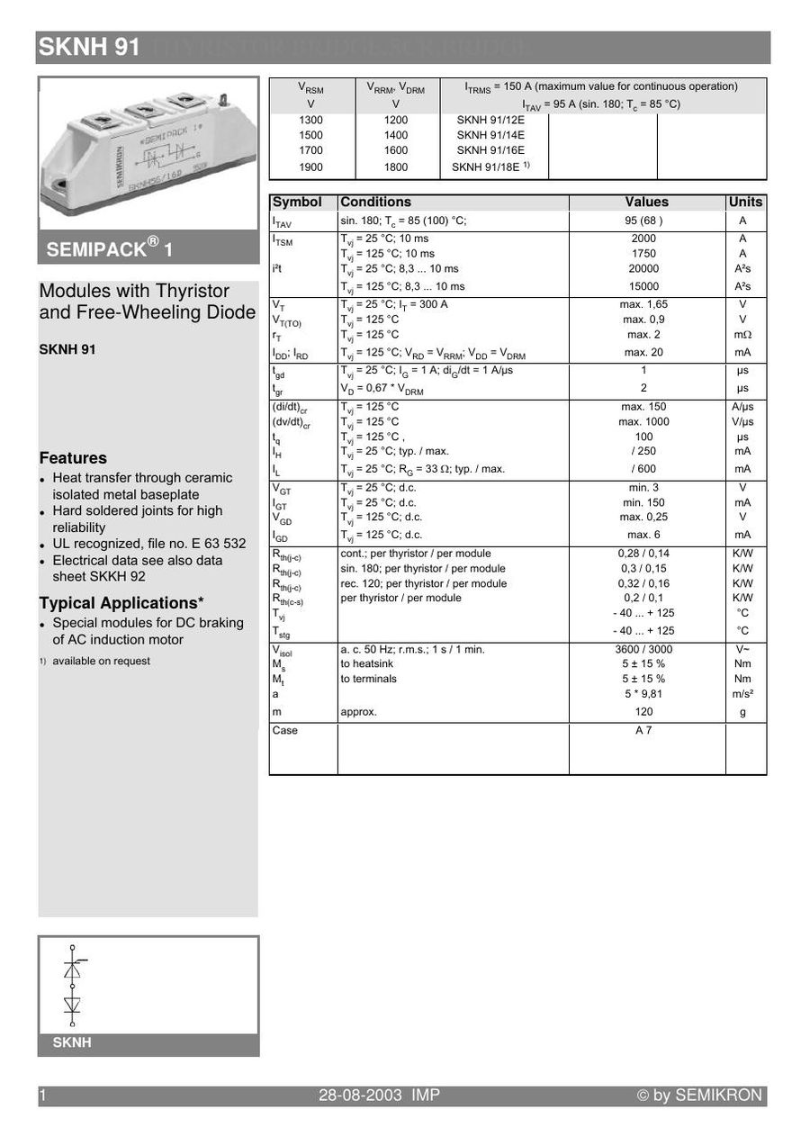 SKNH91-16E Semikron Thyristor & SCR Modules