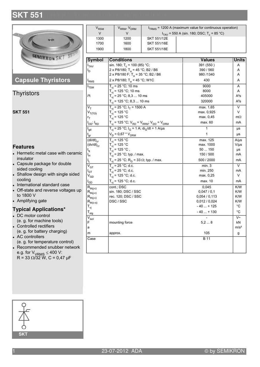 SKT551-16E Semikron Thyristor & SCR Modules