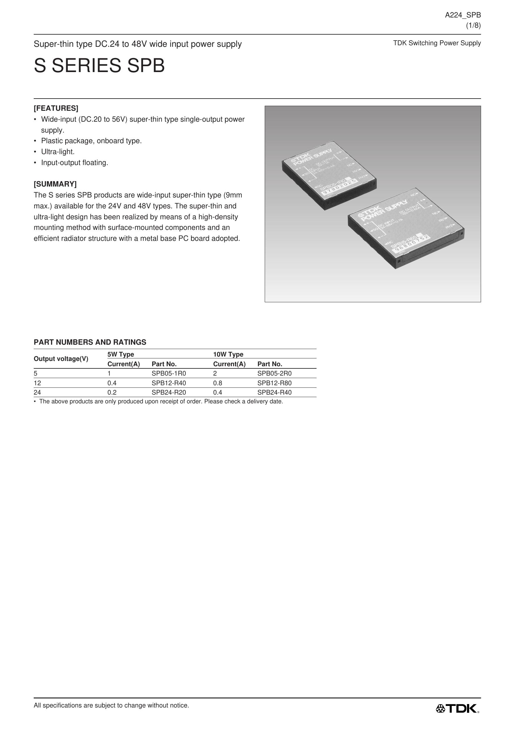 SPB12-R40 TDK-Lambda Power Supplies & DC-DC Converters
