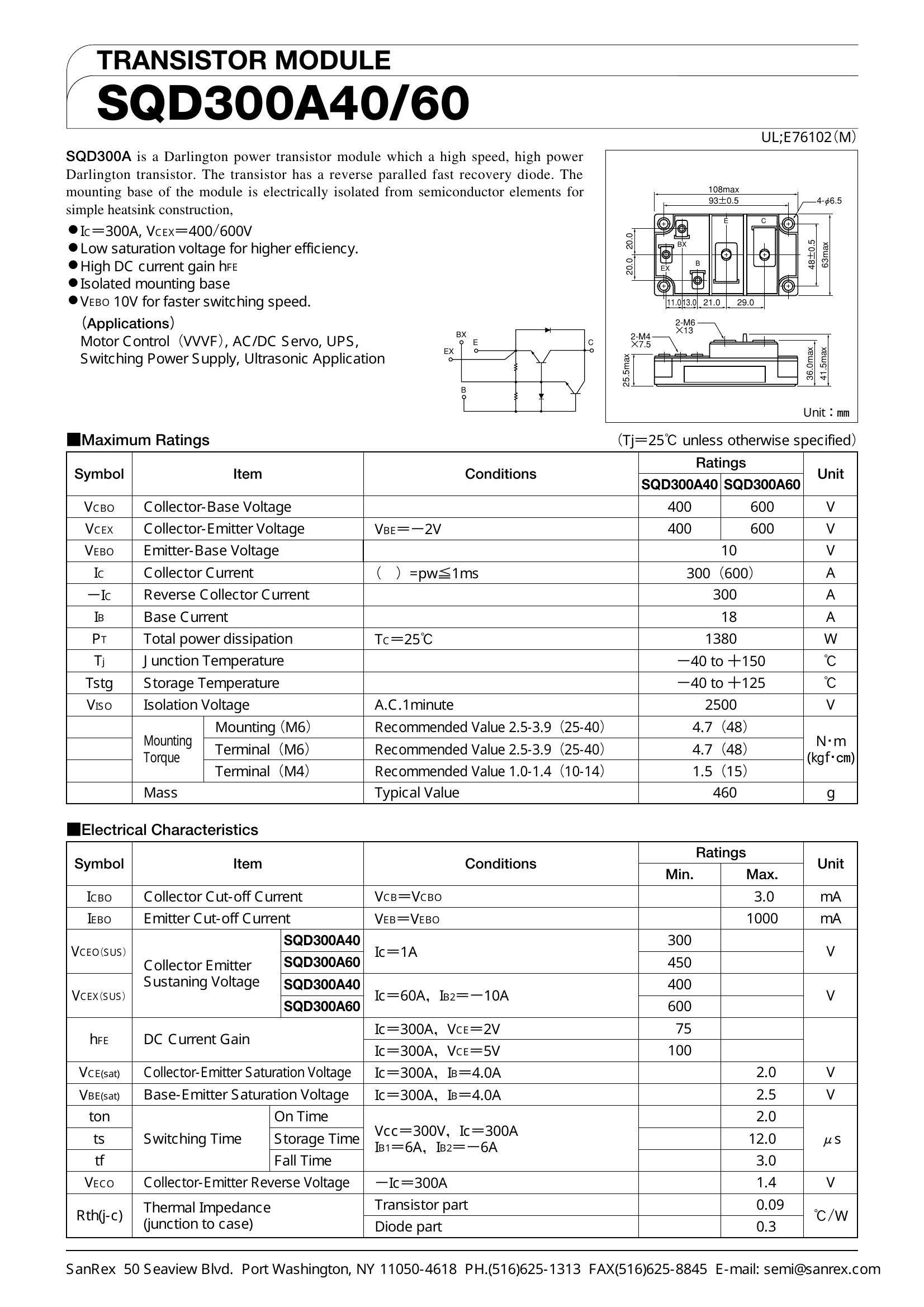 SQD300A60, SANREX, Power Transistor Module