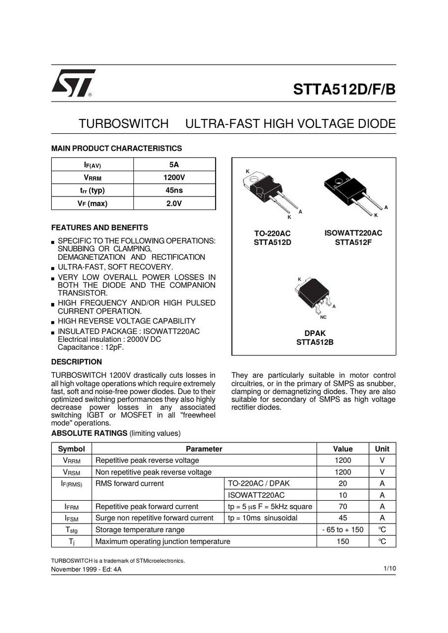 STTA512B Semikron Rectifier & Schottky Diodes