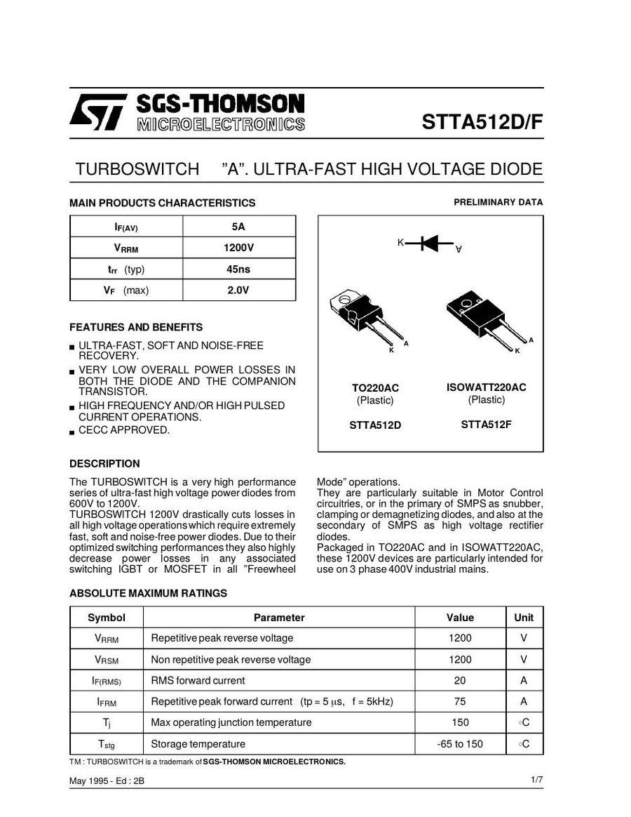 STTA512F Semikron Rectifier & Schottky Diodes