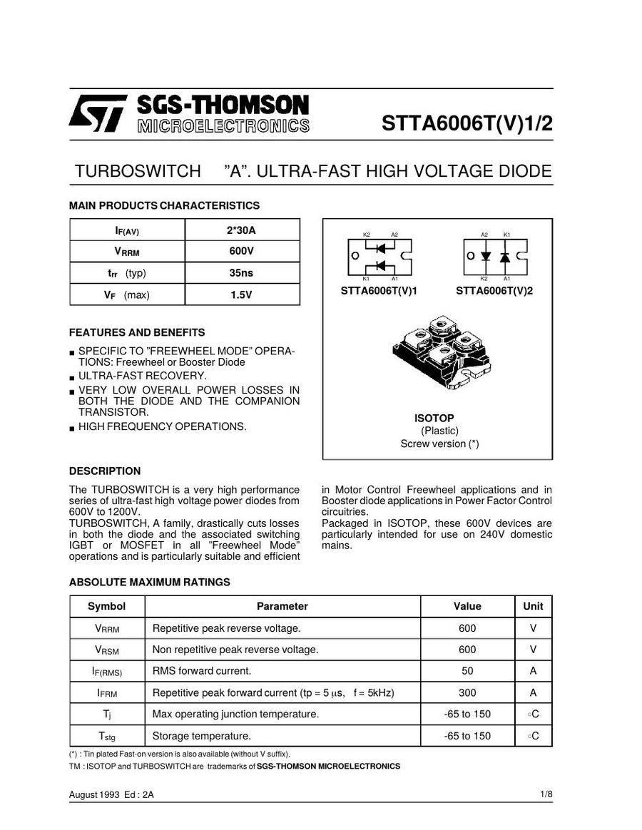 STTA6006TV1 Semikron Rectifier & Schottky Diodes