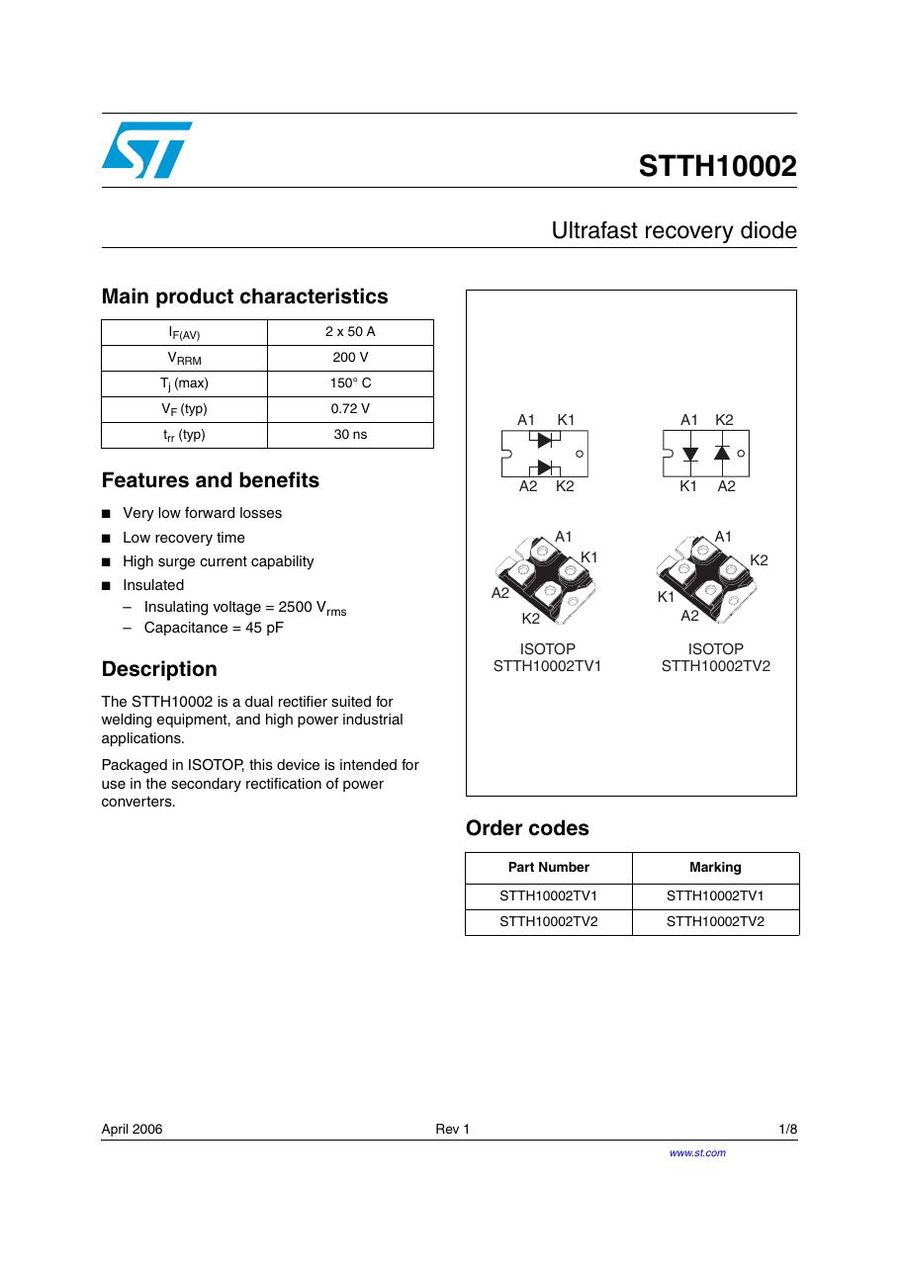 STTH10002TV2 Semikron Rectifier & Schottky Diodes