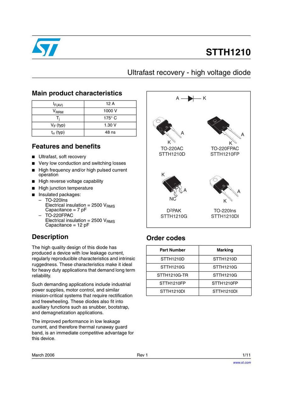 STTH1210D Semikron Rectifier & Schottky Diodes