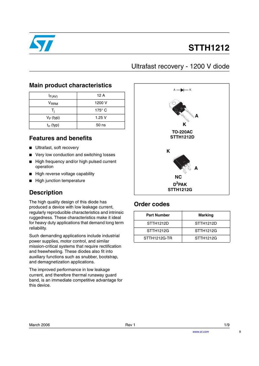 STTH1212G Semikron Rectifier & Schottky Diodes