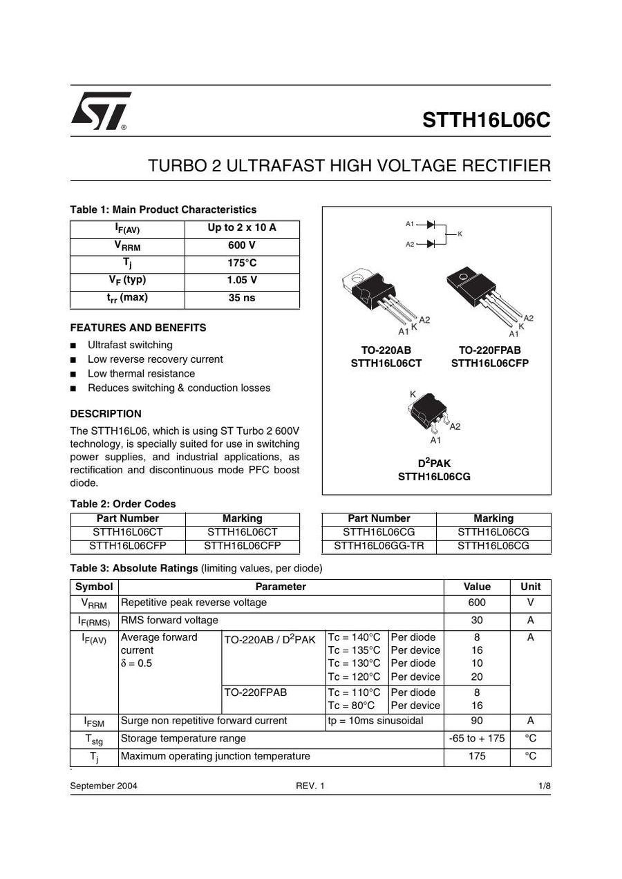 STTH16L06CG Semikron Rectifier & Schottky Diodes