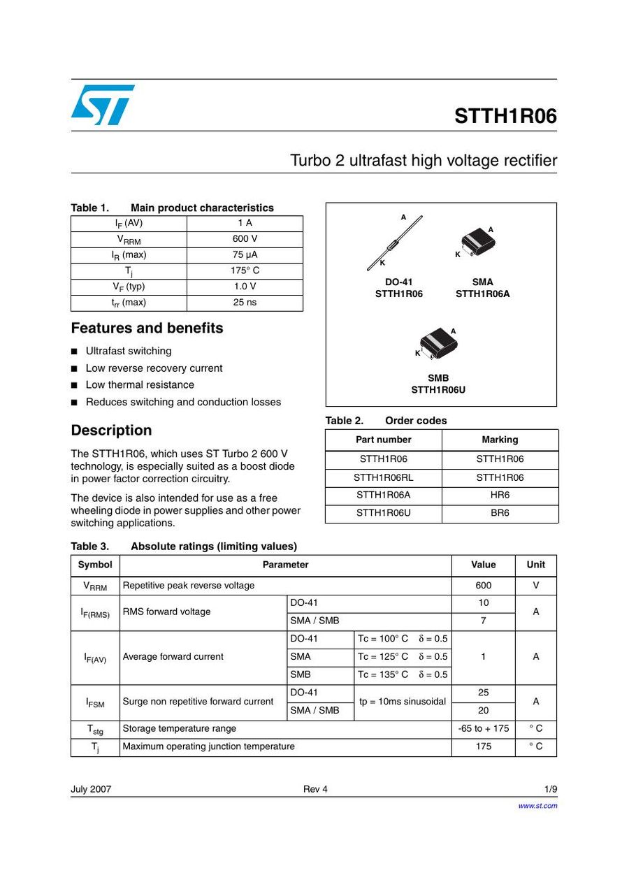 STTH1R06 Semikron Rectifier & Schottky Diodes