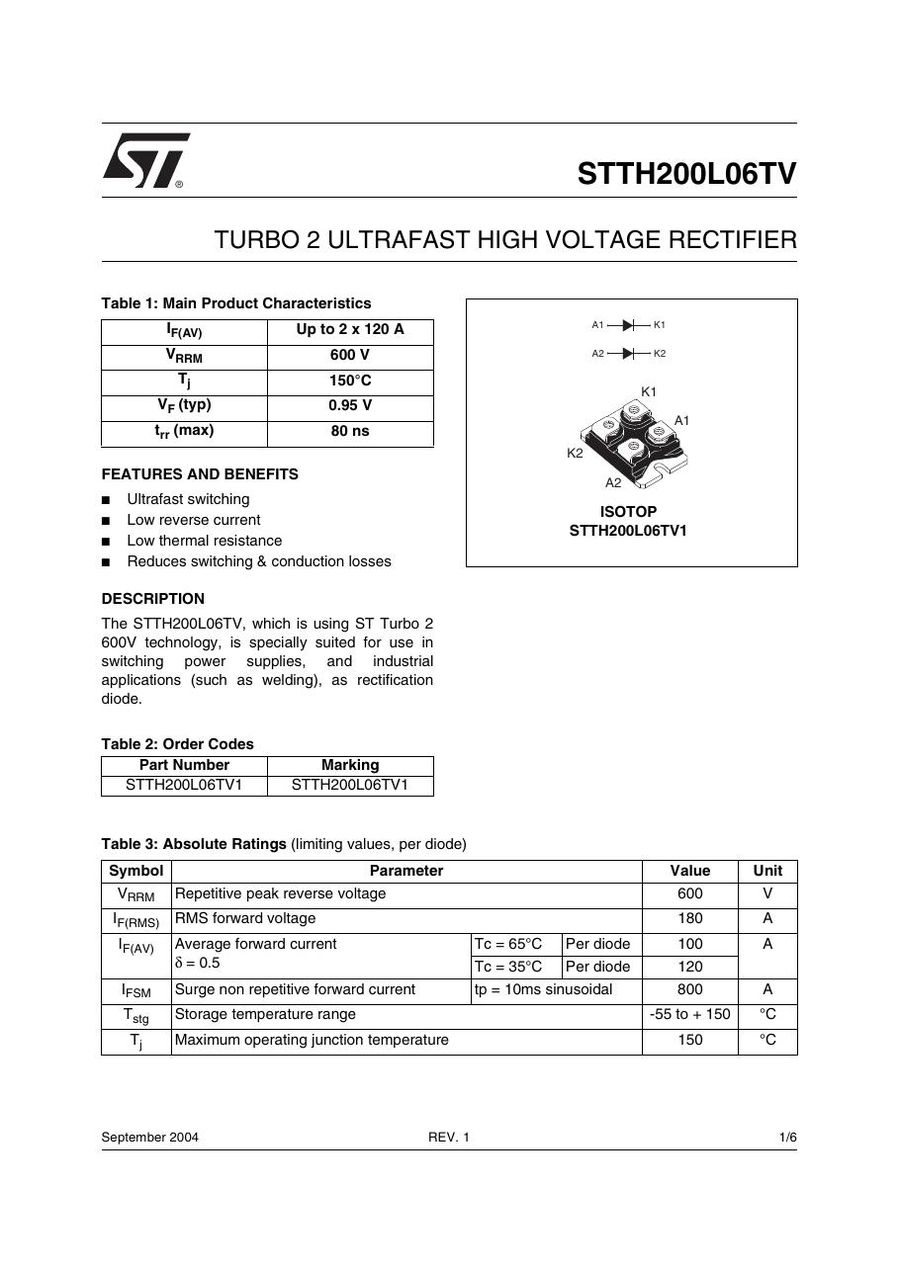 STTH200L06TV1 Semikron Rectifier & Schottky Diodes