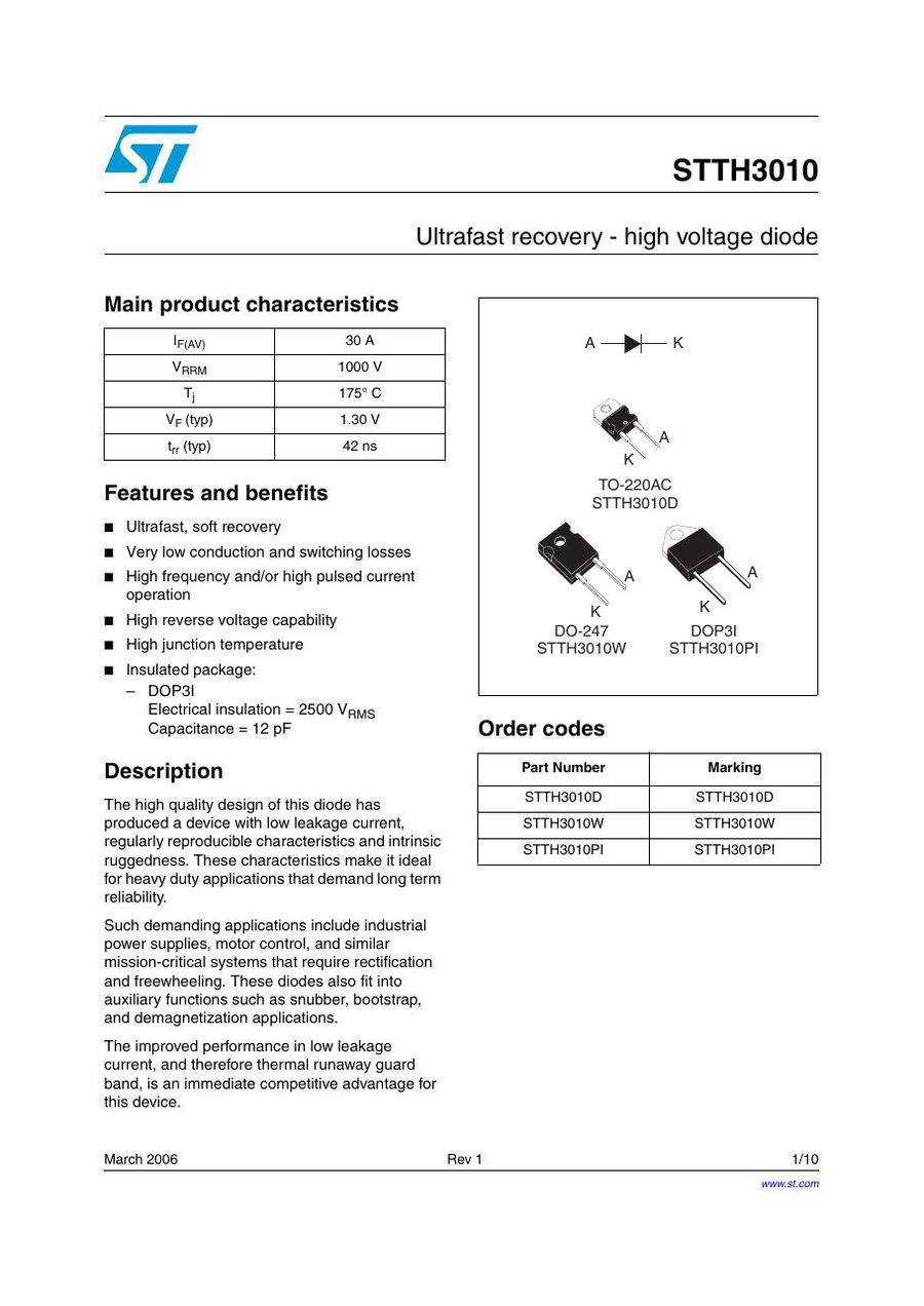 STTH3010D Semikron Rectifier & Schottky Diodes