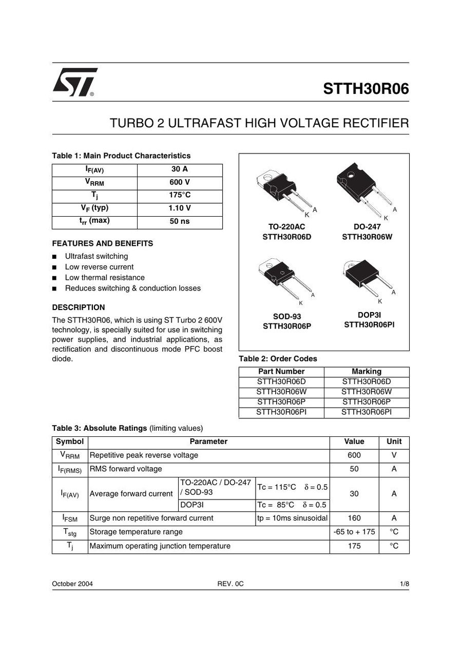 STTH30R06D Semikron Rectifier & Schottky Diodes