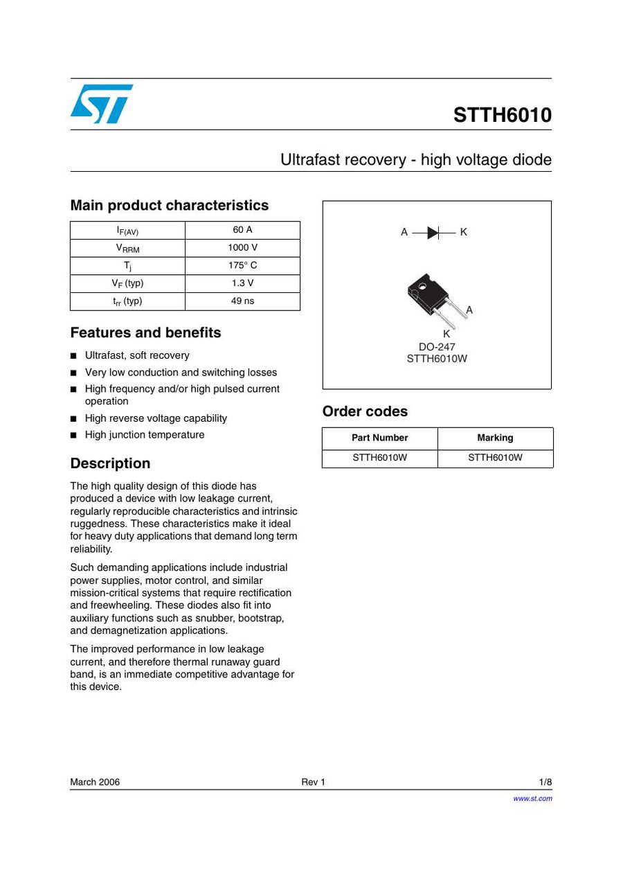 STTH6010W Semikron Rectifier & Schottky Diodes