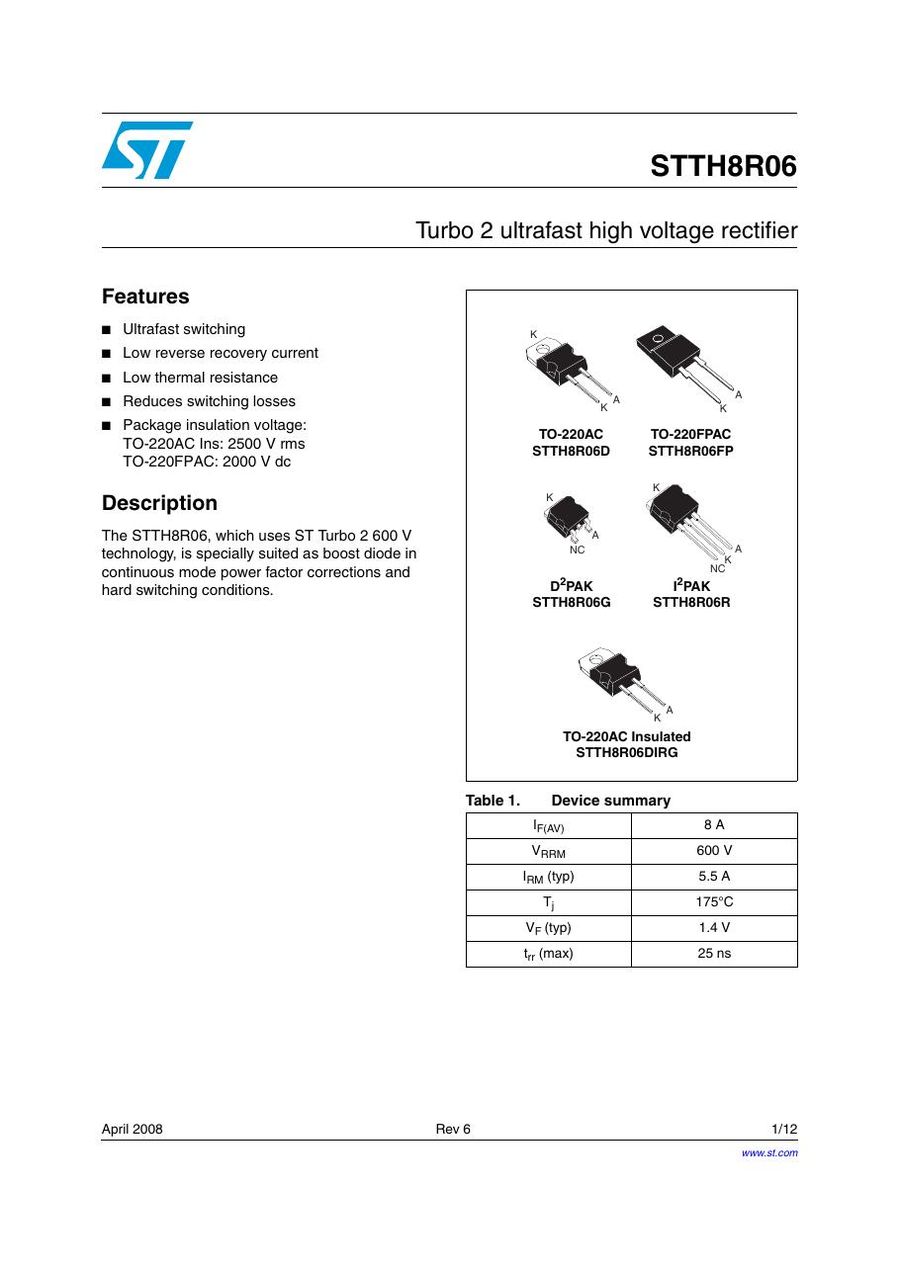 STTH8R06D Semikron Rectifier & Schottky Diodes