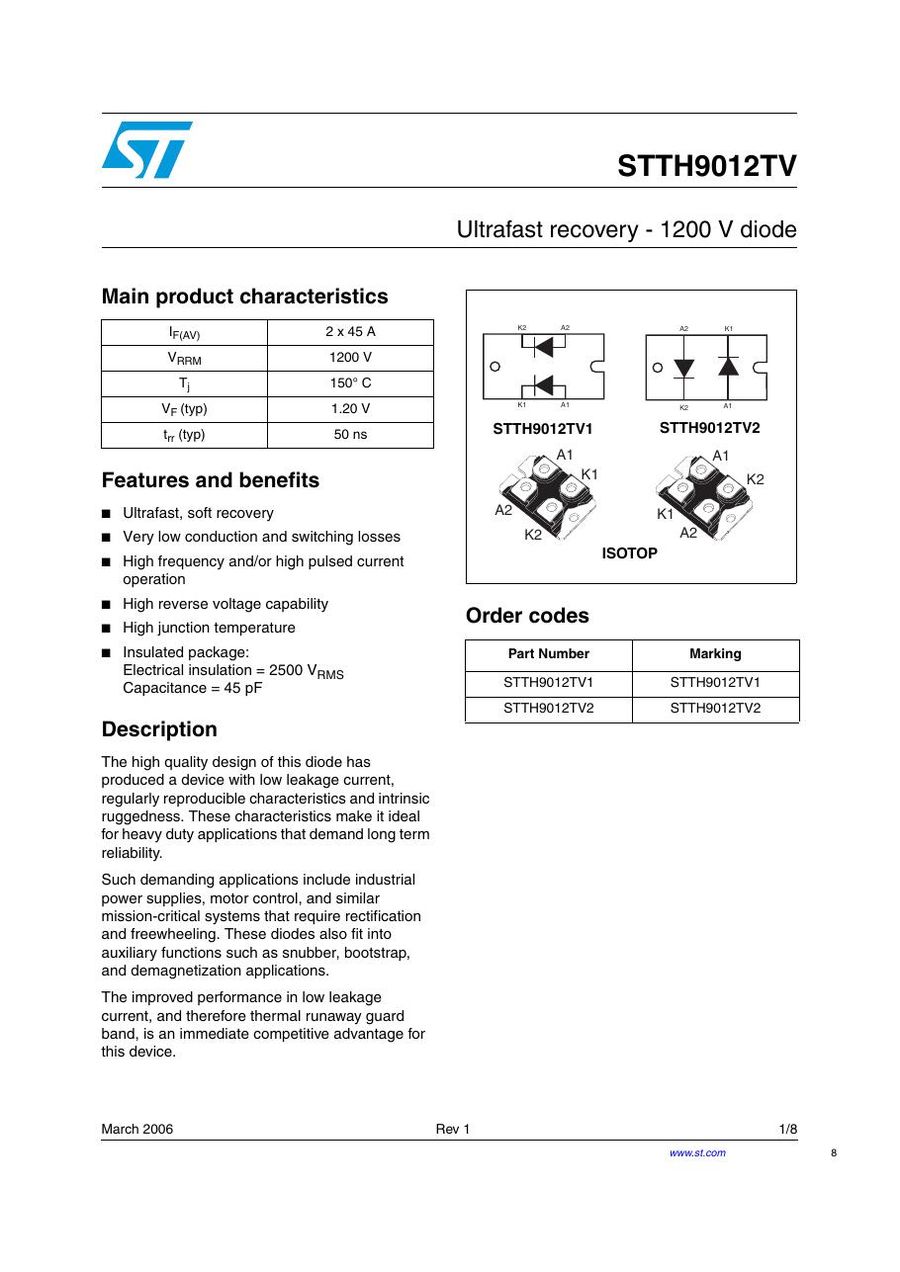 STTH9012TV1 Semikron Rectifier & Schottky Diodes