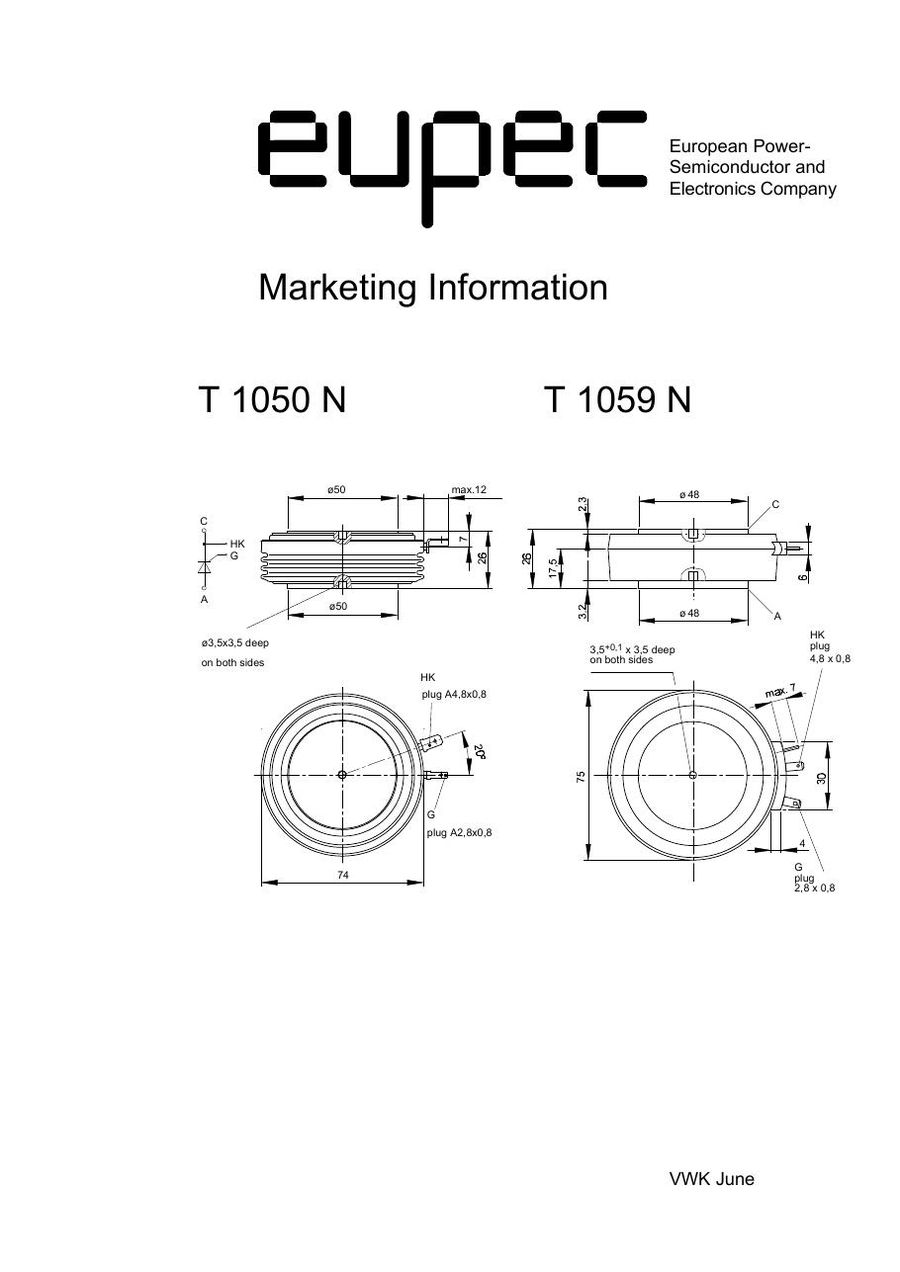 T1050N26TOF Infineon (Eupec) Thyristors / SCRs (Discrete & Press-pack)